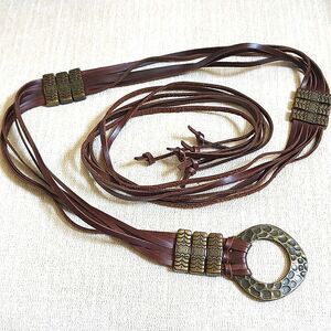 Leather Strand Tie Belt with Hammered Metal Accents